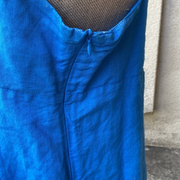 Zara linen blend gorgeous royal blue midi slit dress w/ great spaghetti straps - Picture 7 of 15